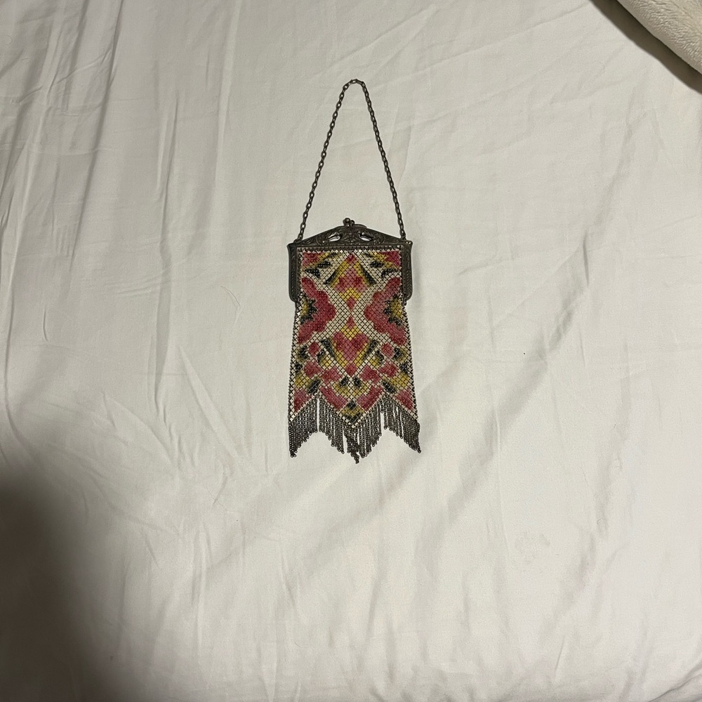 Vintage Chainmail Clutch with Pink and Yellow Accents - Picture 5 of 16